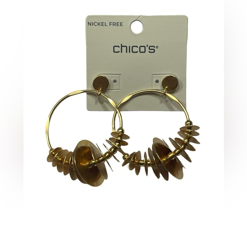 NWT Chico’s Drop Hoops in Gold Tone